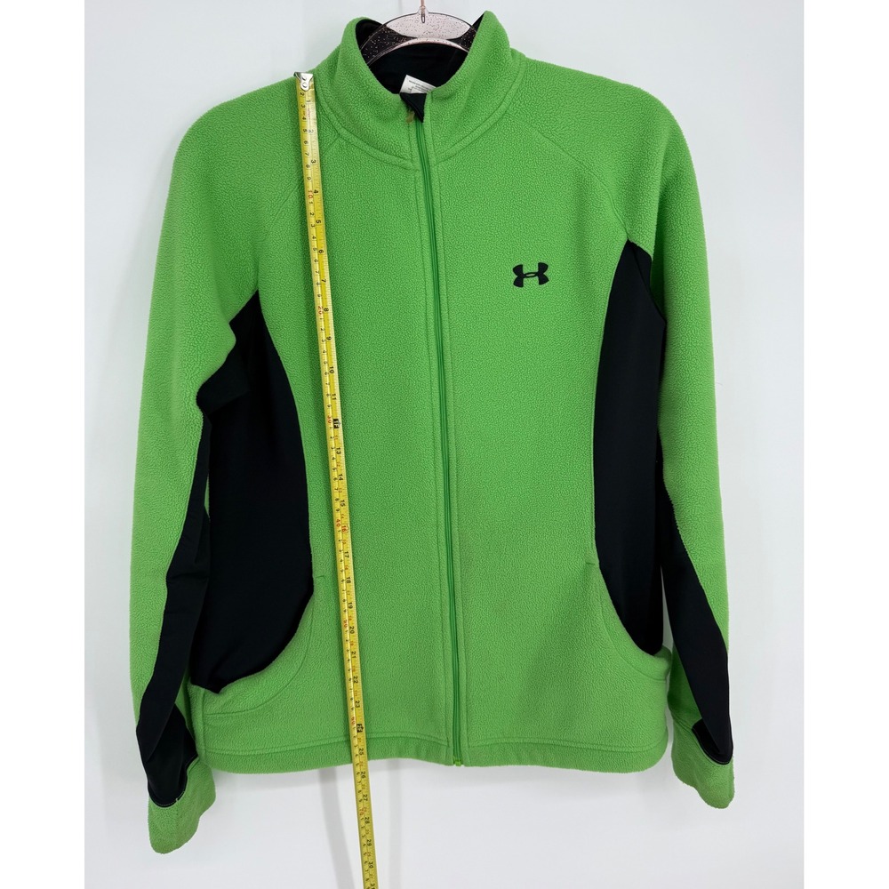 Vintage Under Armour Mens Fleece Full Zip Jacket Green Black Mock Neck Sz L - Picture 2 of 9